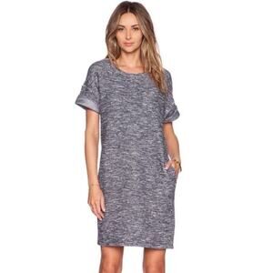 VINCE Marled Tweedy Knit Shift Dress Size Small Blue Short Sleeve